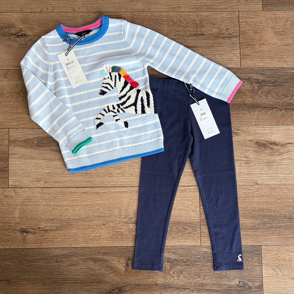NWT Joules Rainbow Zebra Sweater & Navy Leggings - size 5